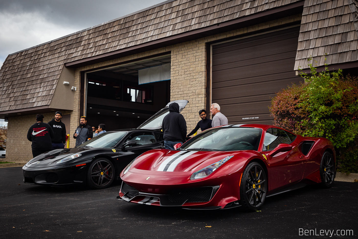 Ferrari F430 and 488 Pista outside of Executive Motor Carz in Lake Forest