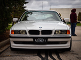 Front of White BMW E38 740iL at Lake Forest Car Meet