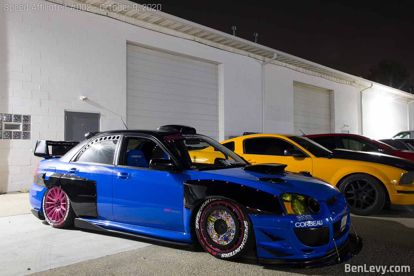 Blue Subaru WRX STI with Black Overfenders