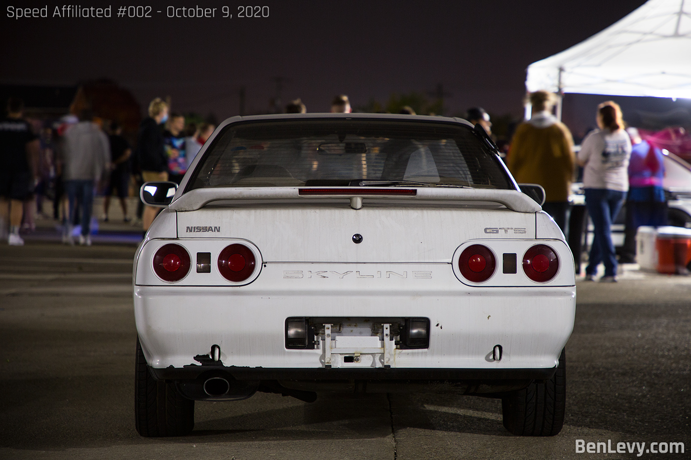 Rear of a white Nissan Skyline GTS