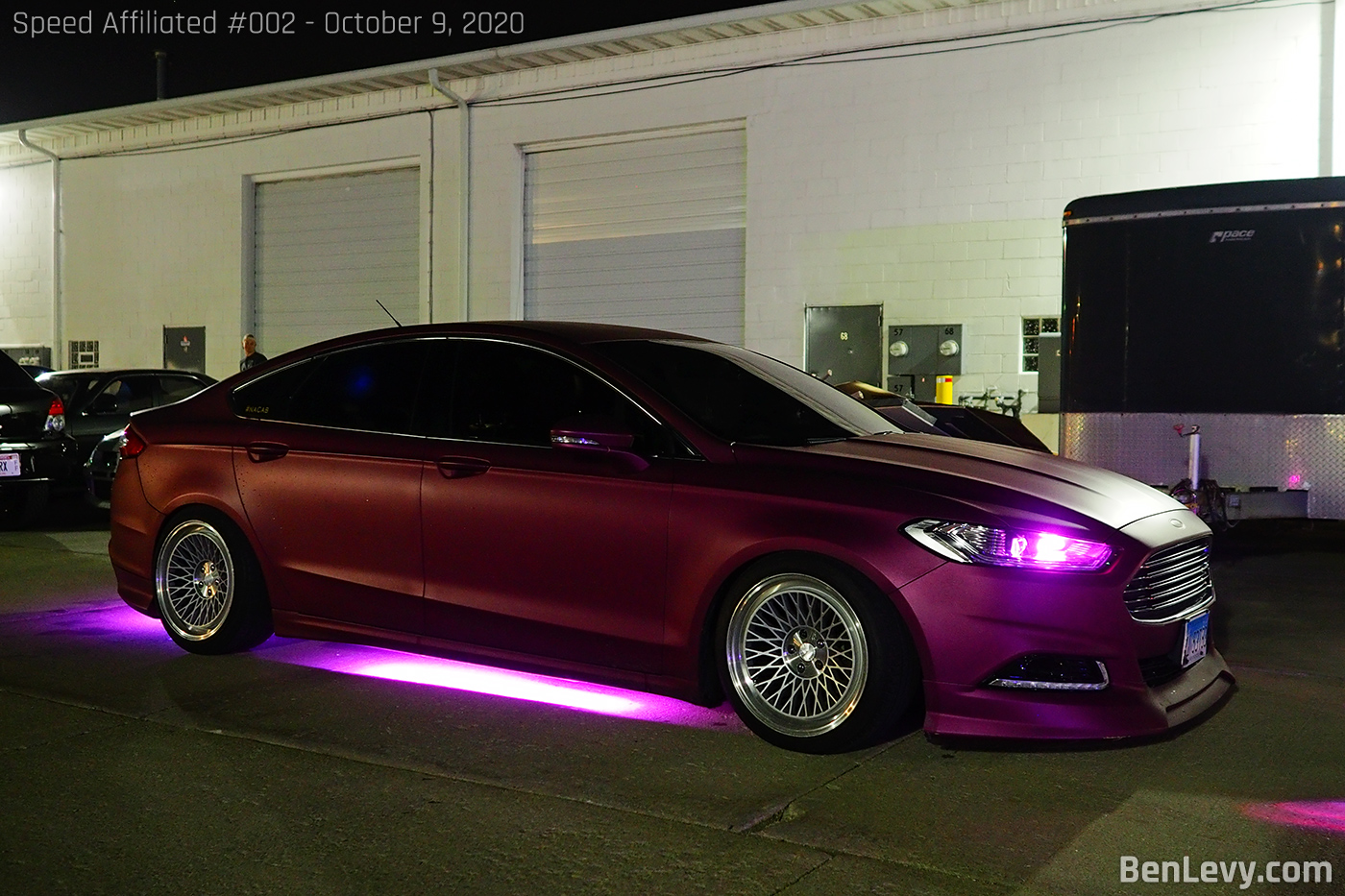 Purple Ford Fusion with underglow lights