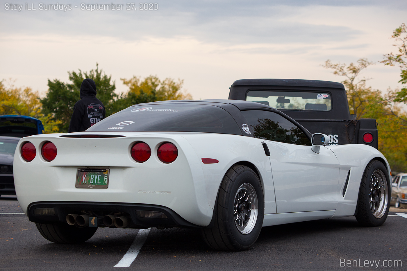 White C6 Corvette set up for drag racing