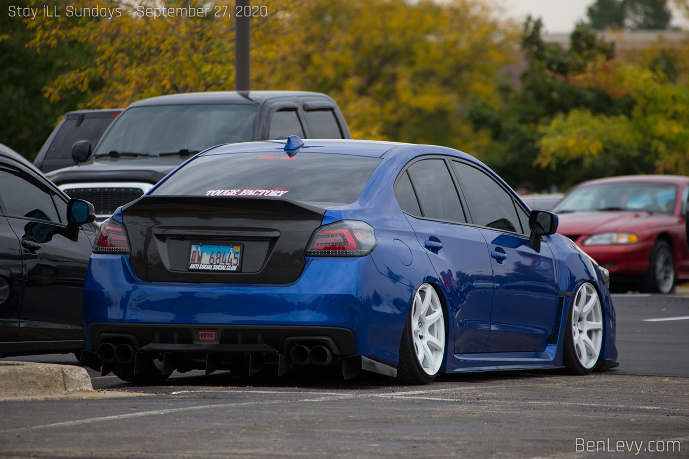 Blue Subaru WRX with Carbon Fiber Trunk