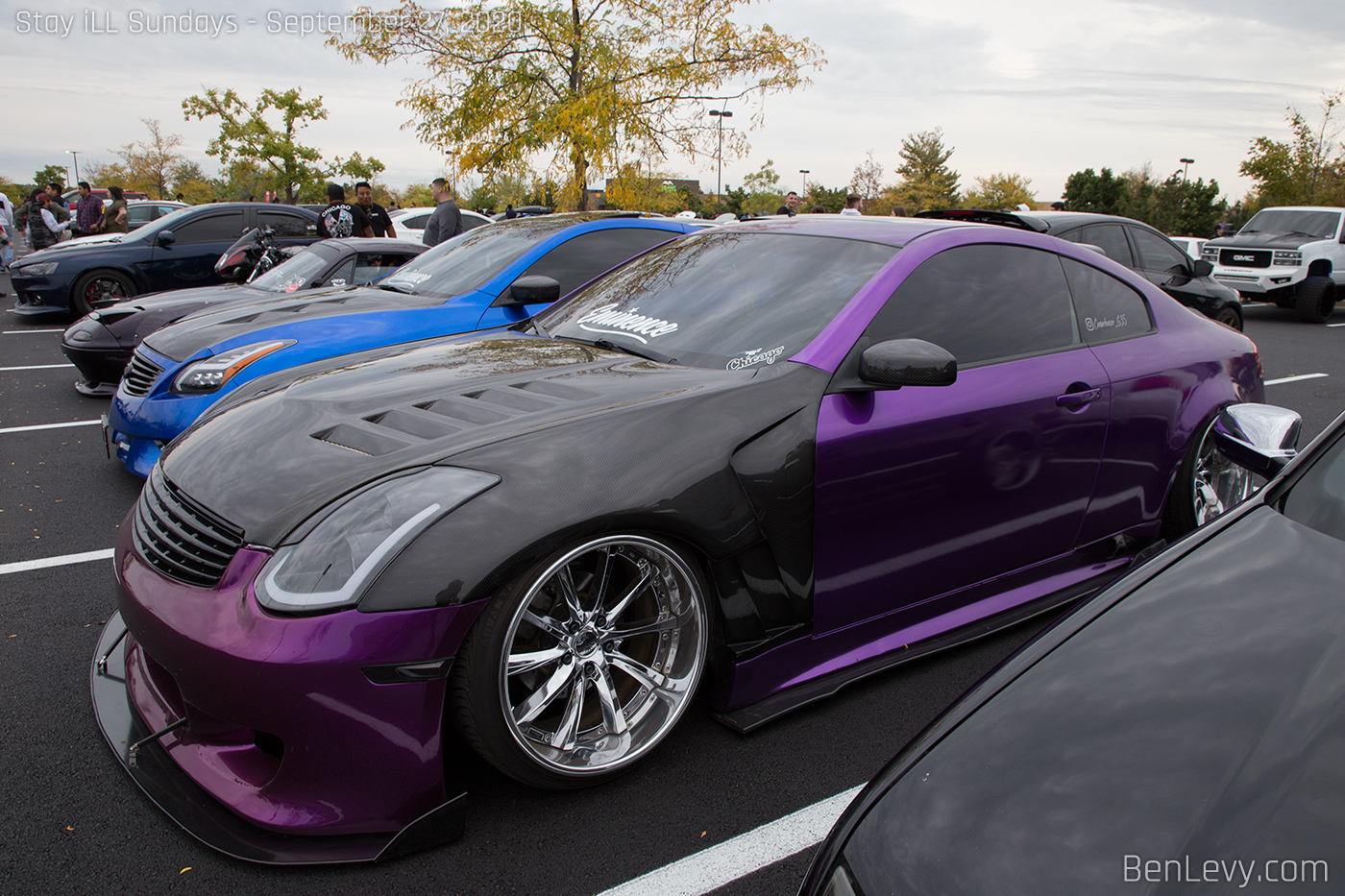 Purple Infiniti G35 Coupe with Weds Kranze Vishunu Wheels