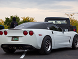White C6 Corvette set up for drag racing