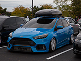 Blue Ford Focus RS with Roof Cargo Carrier