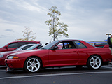 Red Nissan Skyline GT-R on Rays Engineering wheels