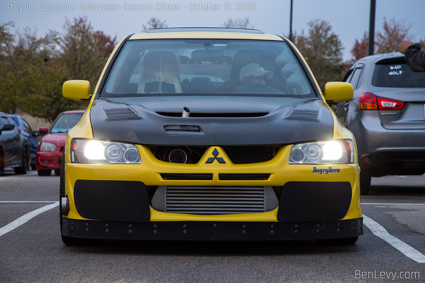 Yellow Lancer Evolution with Angry Aero Bumper Shutters