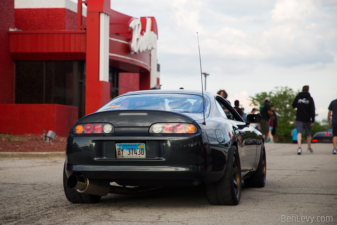 Meaty Tires on a Black Toyota Supra