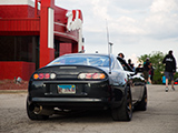 Meaty Tires on a Black Toyota Supra