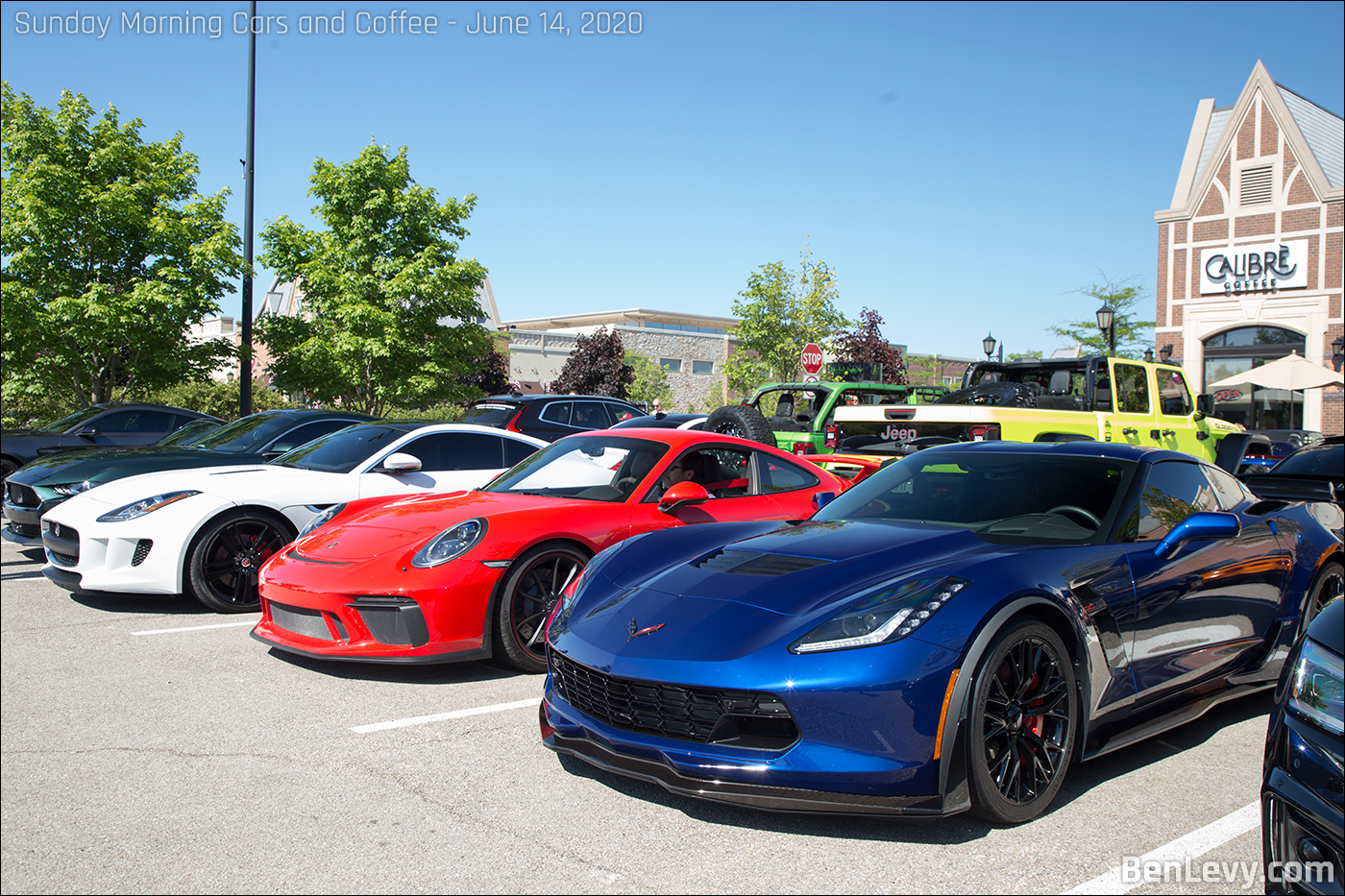 Jaguar Porsche and Corvette at Sunday Morning Cars and Coffee