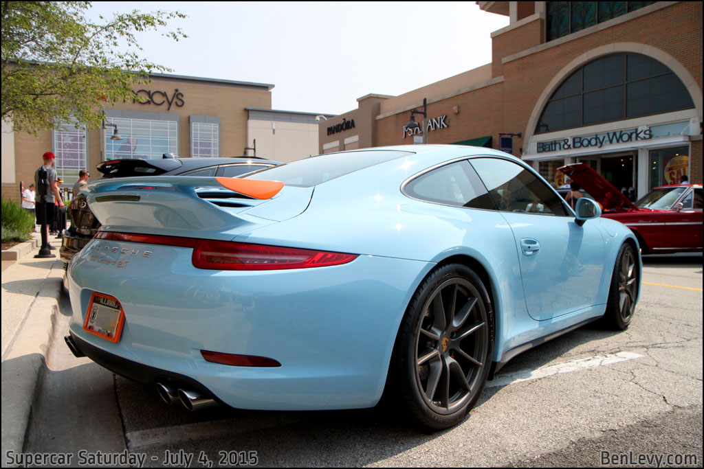 Rear quarter of Gulf Blue Porsche 911