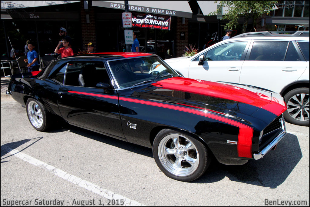 Black Camaro SS with red stripes