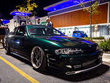 Custom Green Nissan 240SX at Nighttime Car Meet