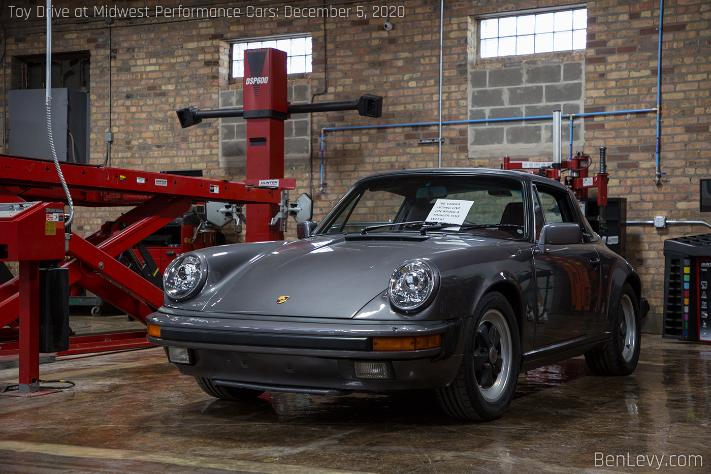 Grey Porsche 911 Targa in the shop