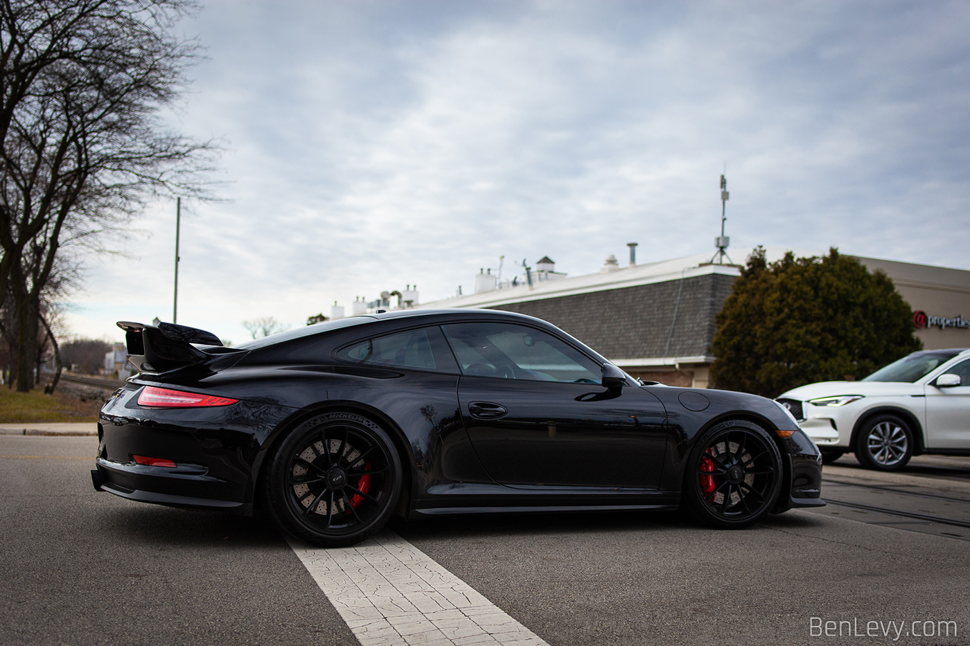 Black 991 GT3 on the road in Hinsdale