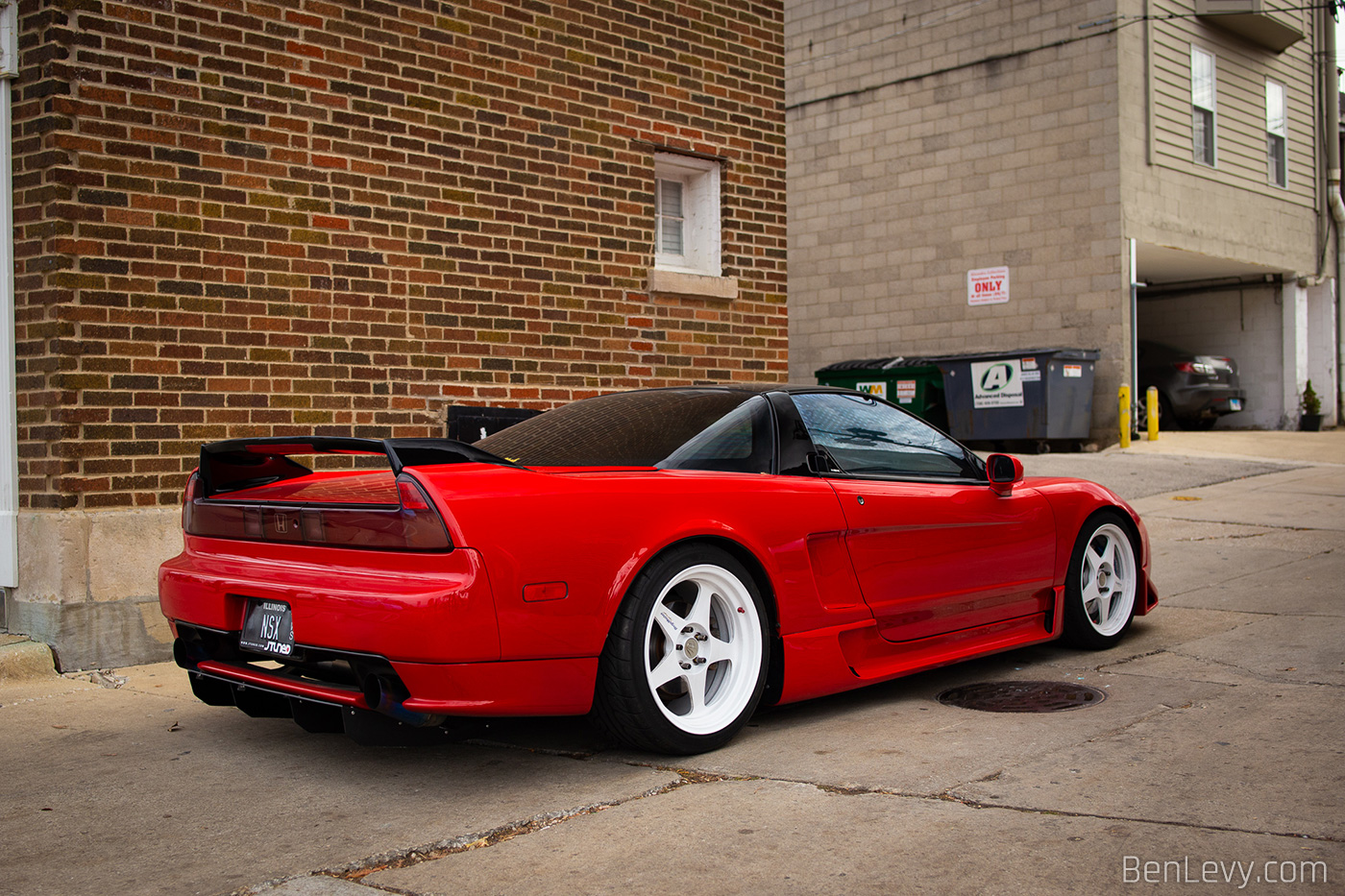 Red Acura NSX in a Suburban Alley