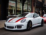 White Porsche 911R with Red Stripes