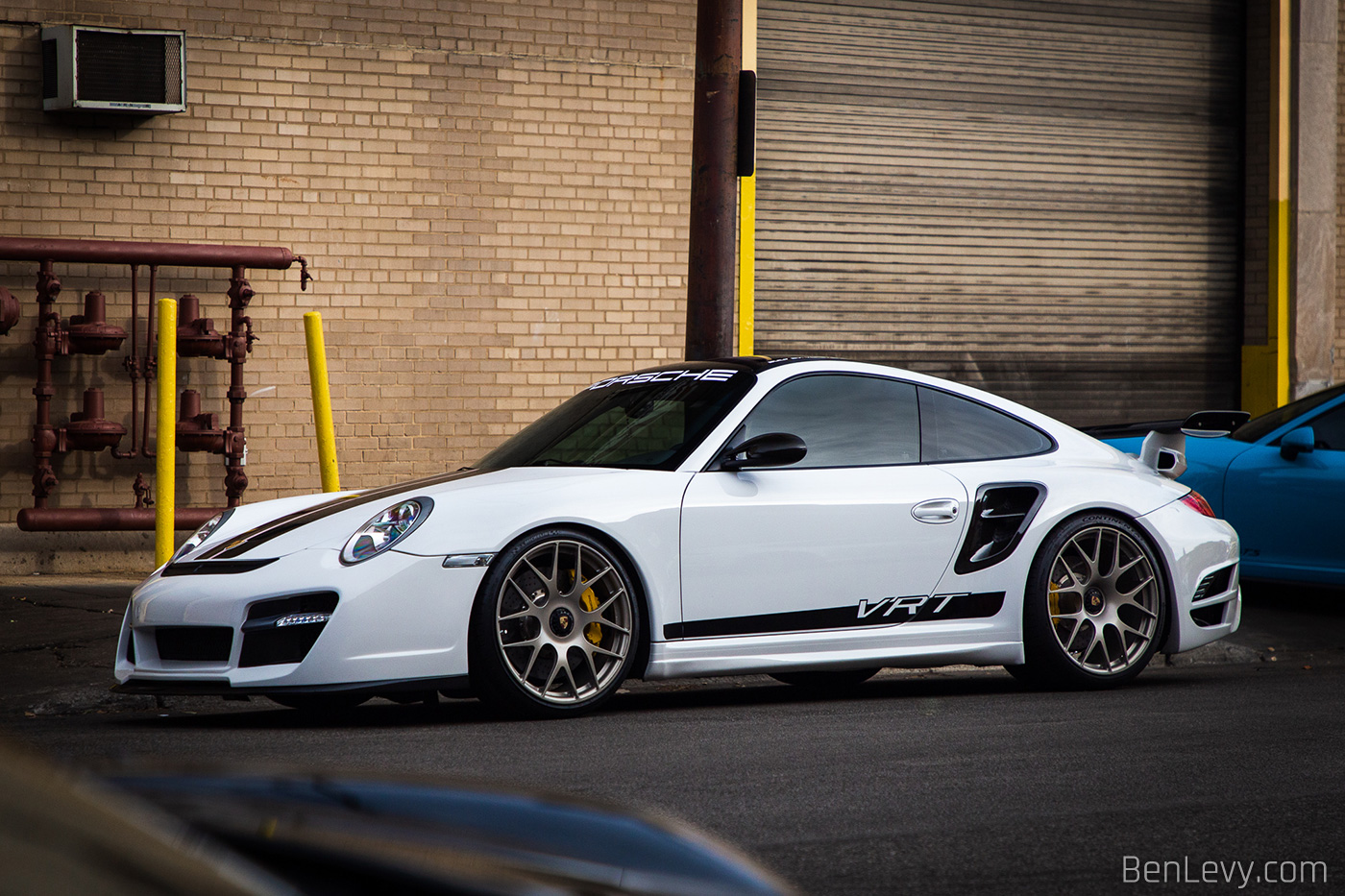 White Vorsteiner Porsche 911 V-RT outside Midwest Performance Cars in Chicago