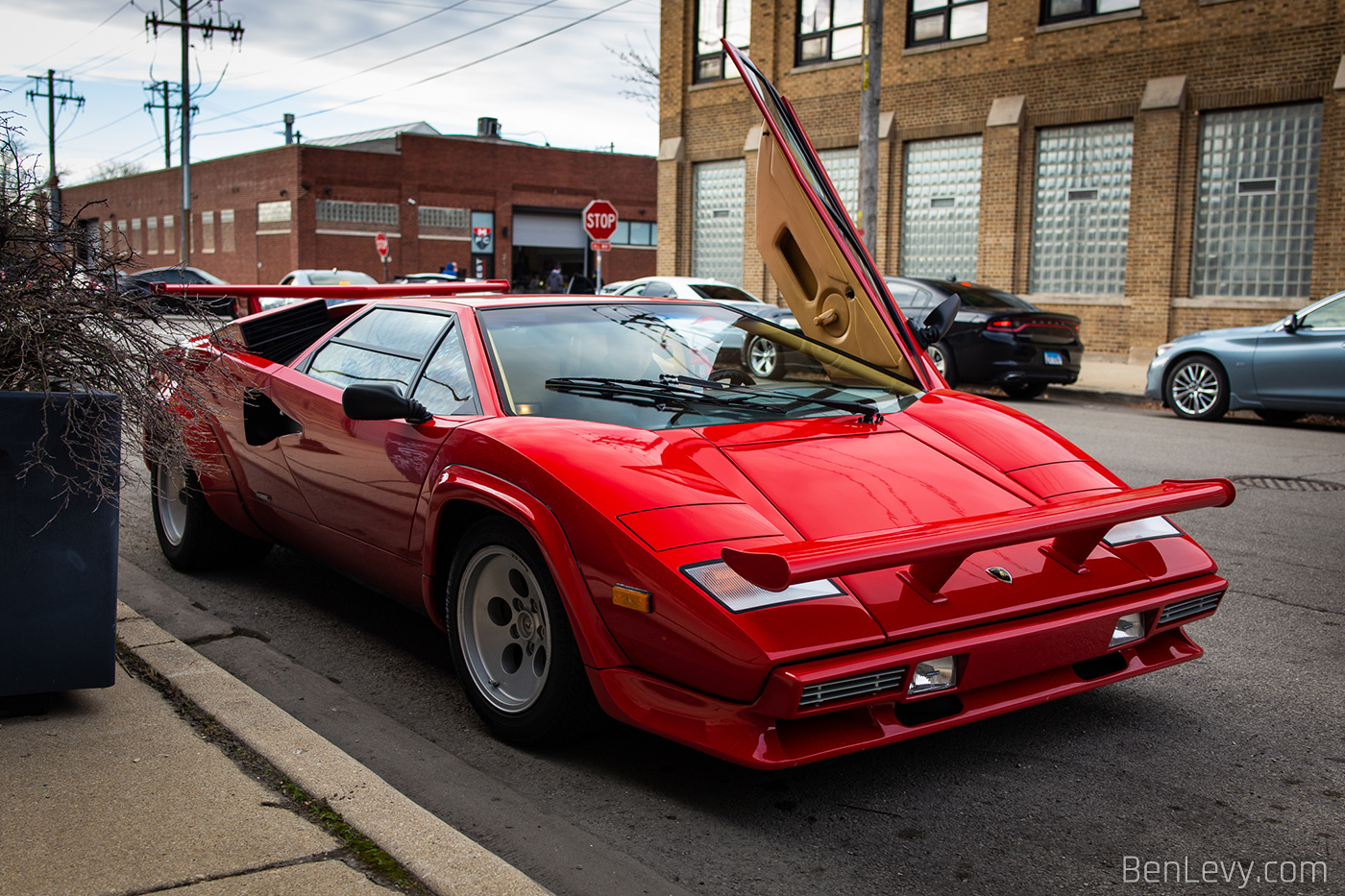 Red Lamborghini Countach with Door Up in Chicago