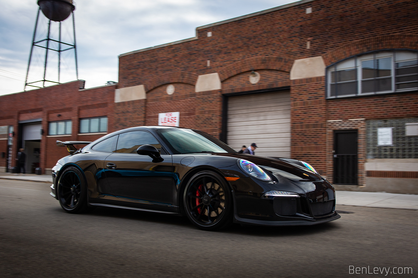 Black Porsche 911 GT3 at outside of Midwest Performance Cars in Chicago