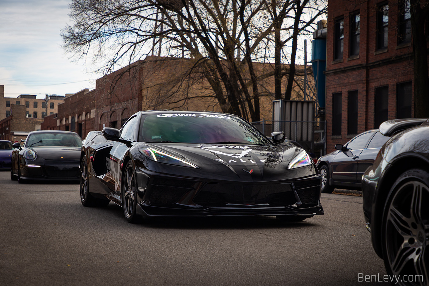 Black Corvette C8 with Crown Rally Stickers