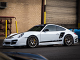 White Vorsteiner Porsche 911 V-RT outside Midwest Performance Cars in Chicago