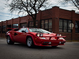 Red Lamborghini Countach leaving Midwest Performance Cars in Chicago