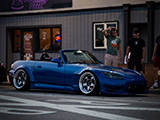 Blue Honda S2000 in front of Sahil Grill & Lounge