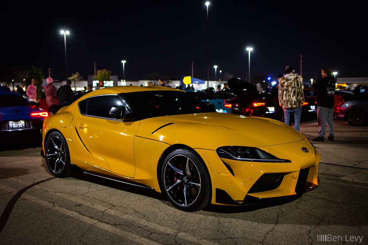 Yellow A90 Toyota Supra at Tuners and Tacos