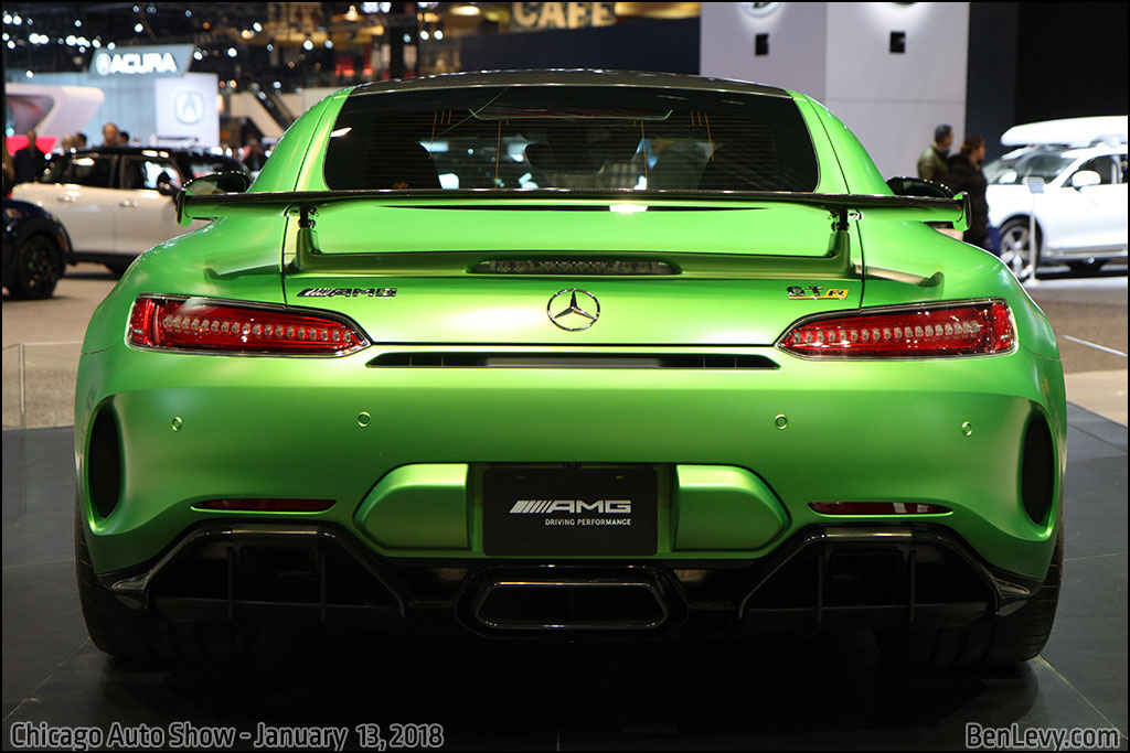 Rear of an AMG GT R in AMG Green Hell Magno