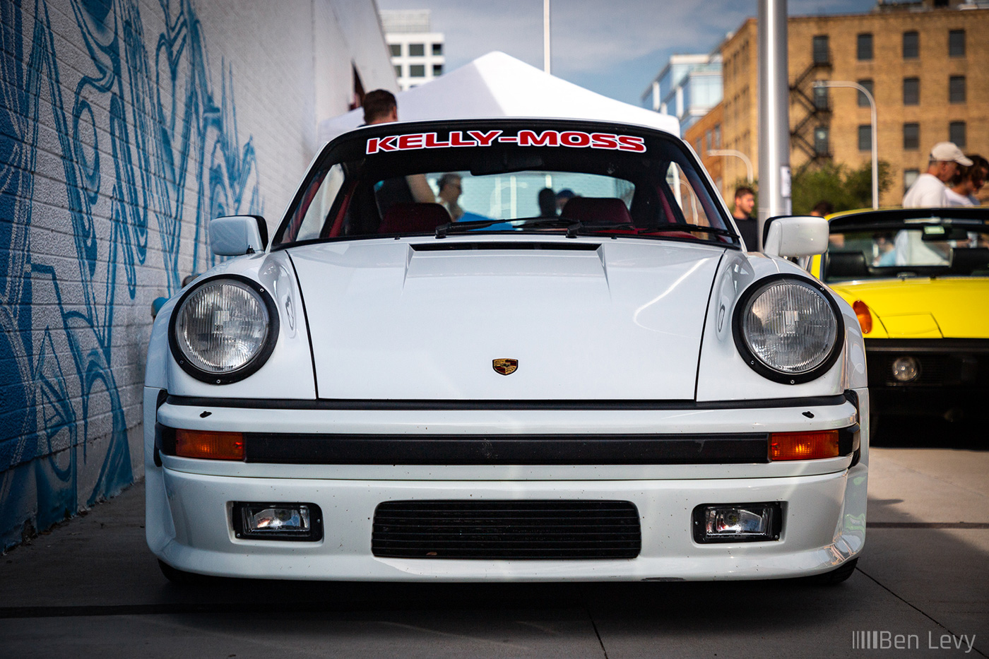 White Porsche 911 Turbo with Kelly-Moss Windshield Sticker