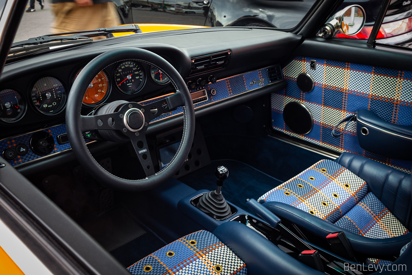Seven-color leather weave pattern on Porsche 911 interior