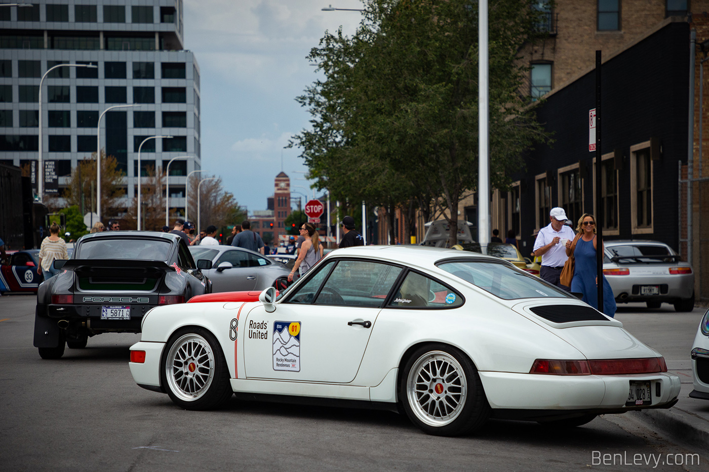 White Porsche 964 with Roads United Sticker