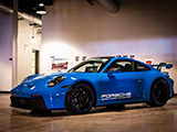 Blue Porsche 992 GT3 from Porsche Downtown Chicago