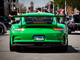 Rear of Green Porsche 911 GT3 RS at Checkeditout 2021