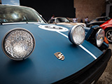 Hood Mounted Driving Lights on a Blue Porsche 914