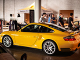 Yellow Porsche 911 Turbo on display at Checkeditout Chicago