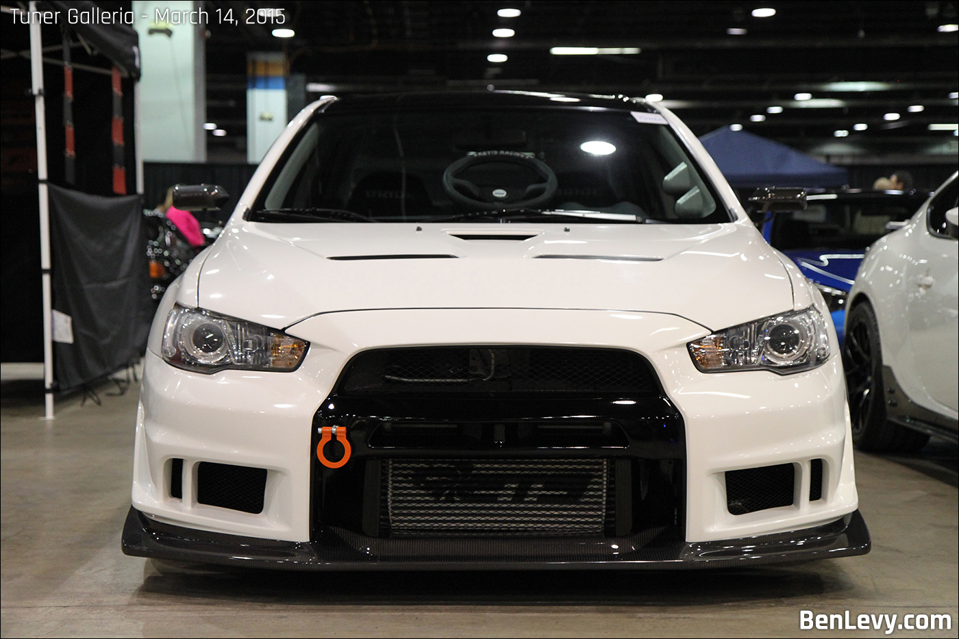 Front of a white Evo X