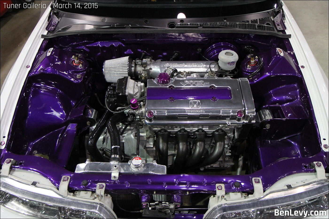 Purple Acura Integra engine bay