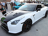 White Nissan GT-R with vented hood