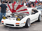Japanese flag on the hood of a 240SX coupe