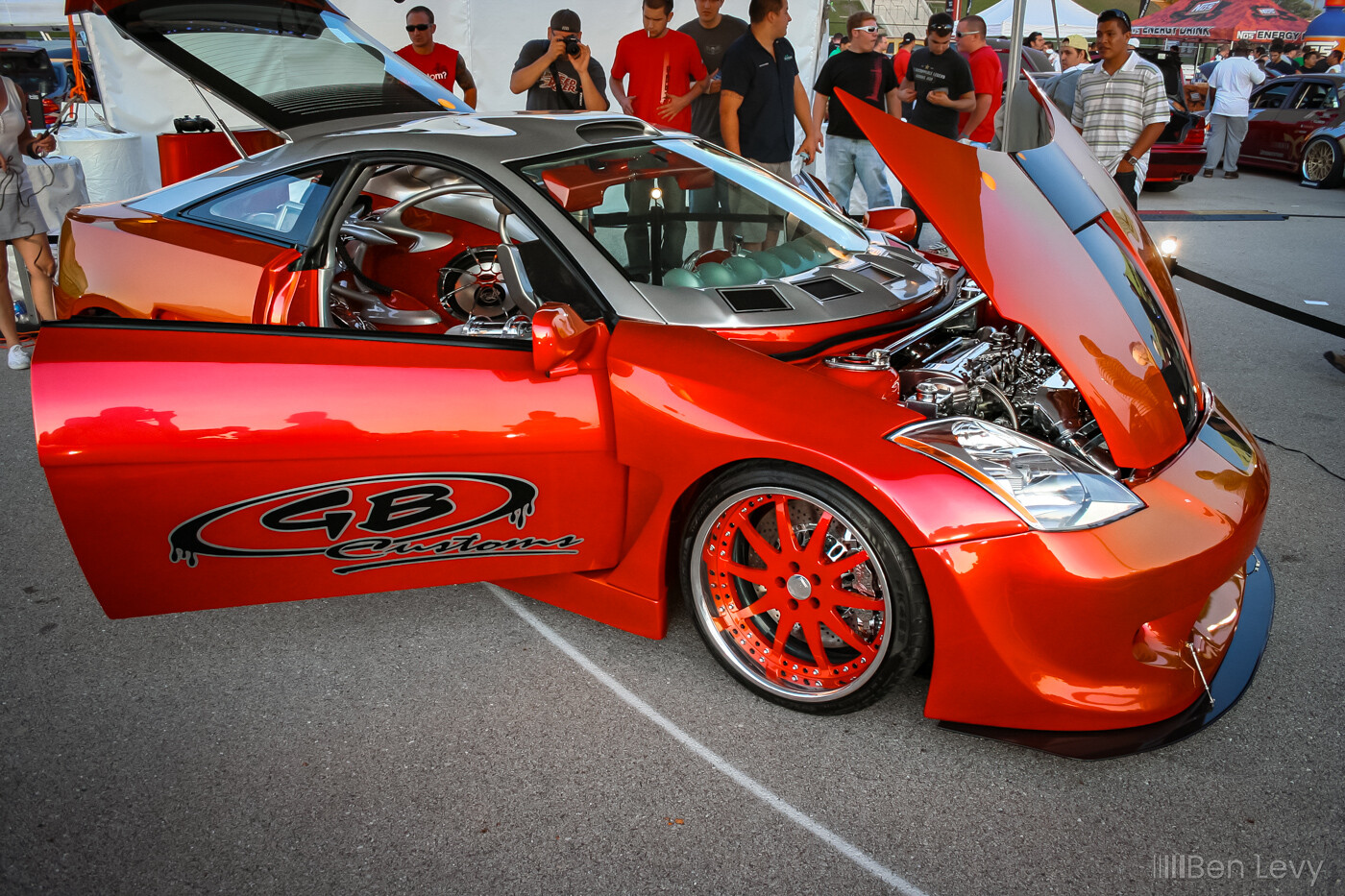 Orange Toyota Celica GT Show Car with Reverse Hinge on Hood and Functional Roof Scoop