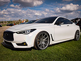 Satin White Infiniti Q60 at Import Face-Off in Rockford