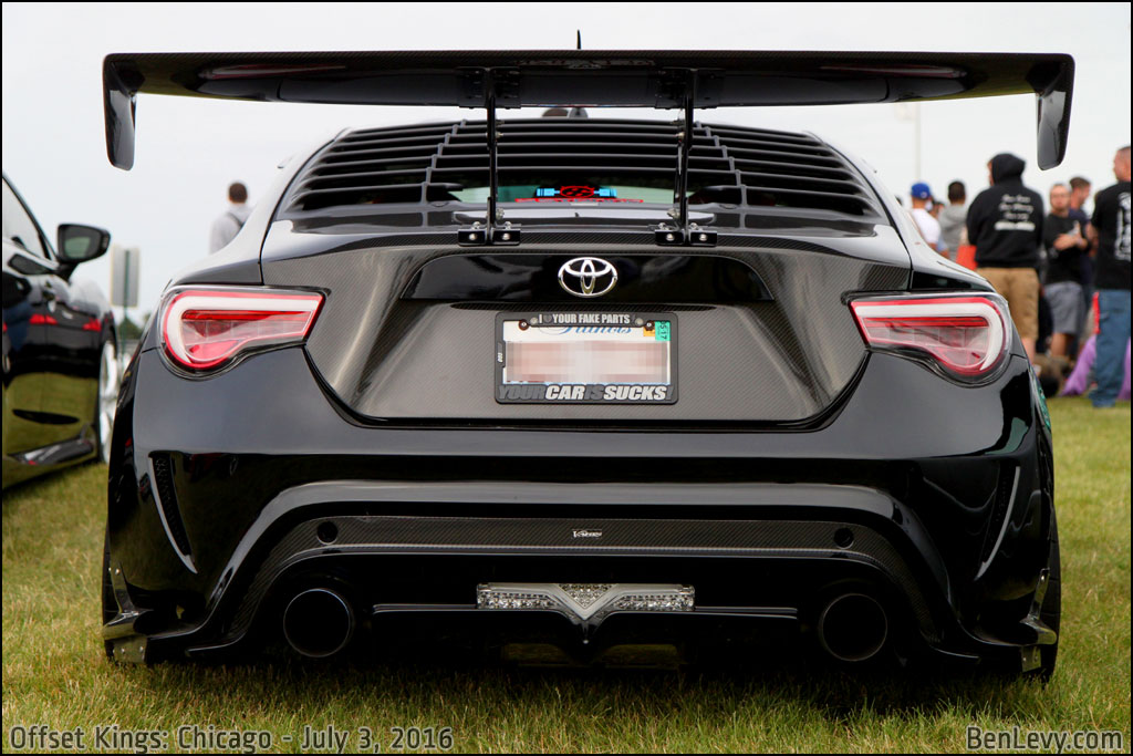 Rear of Black Scion FR-S with Big Wing