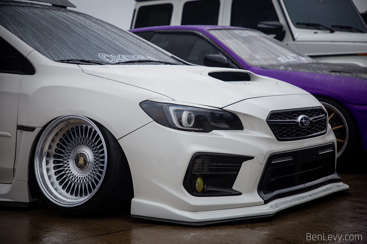 Tasteful Mods on the front of a White Subaru WRX