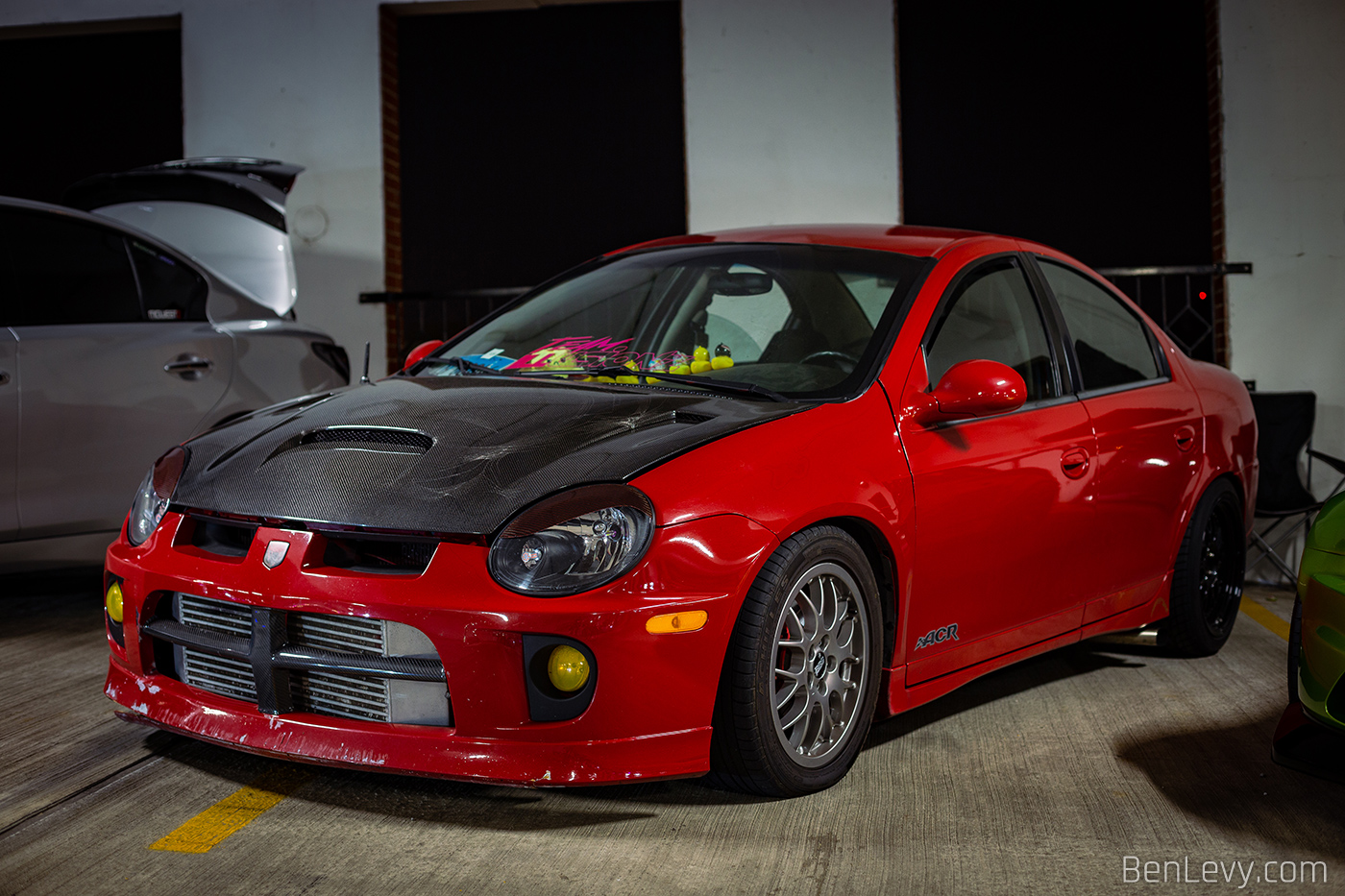 Red Neon SRT-4 ACR with Carbon Fiber Hood