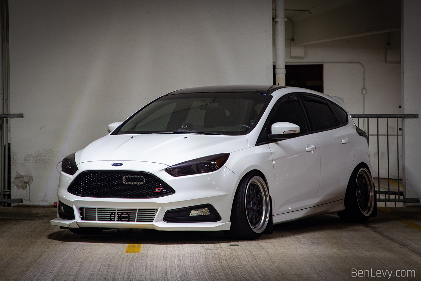 White Ford Focus ST at the 2021 Parking Garage Party