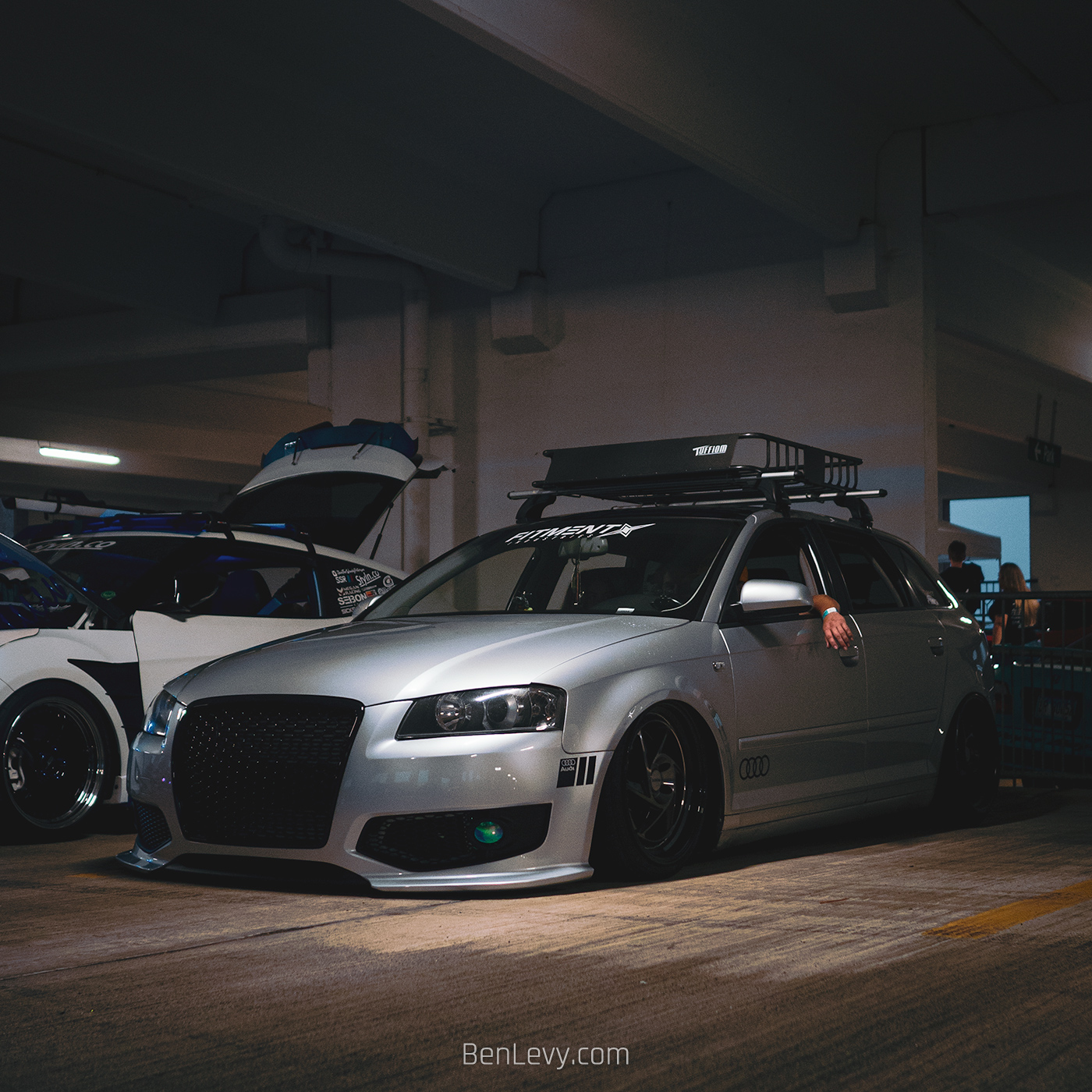 Bagged Audi A3 at the Parking Garage Party in Elgin