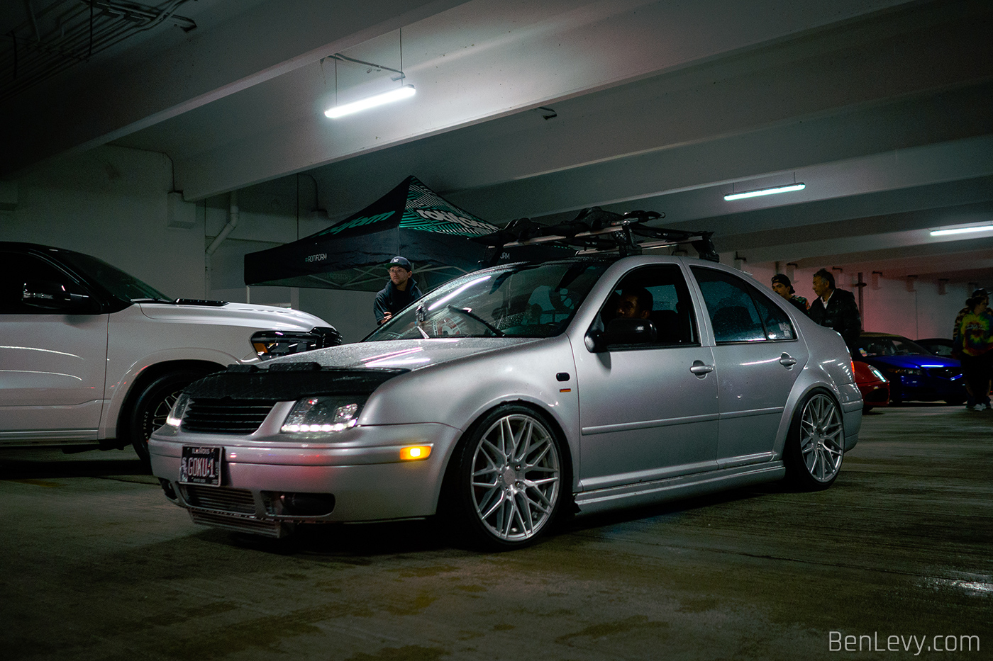 Silver Jetta in Parking Garage